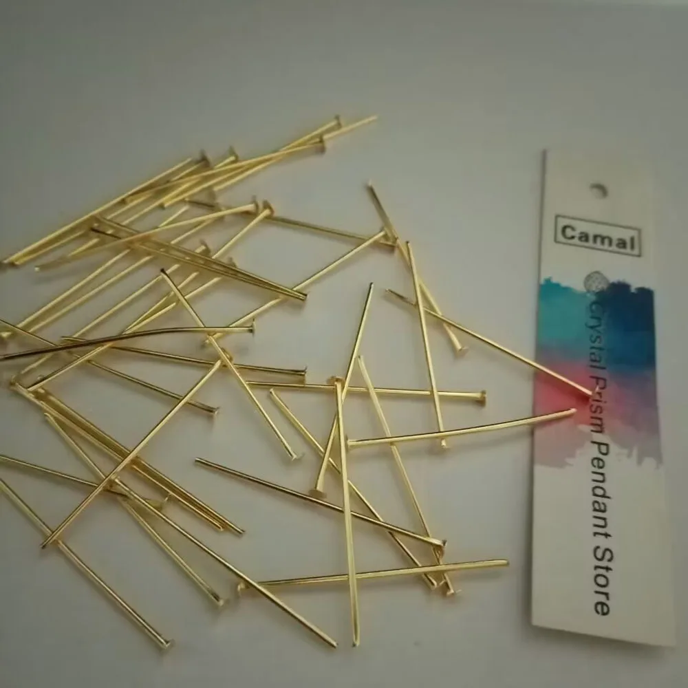 Camal 100pcs 1" 26mm Gold Straight Pins Connector Part to Connecting Hanging Prism Crystal Bead Pendant Chandelier Lighting