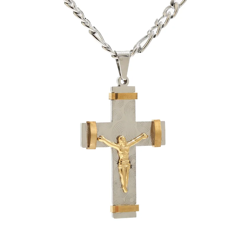 

316L Stainless Steel Charm Fashion 35*57mm Cross Pendant Necklaces 3:1 Figaro Chain 24'' For Men Jewelry Findings Gifts