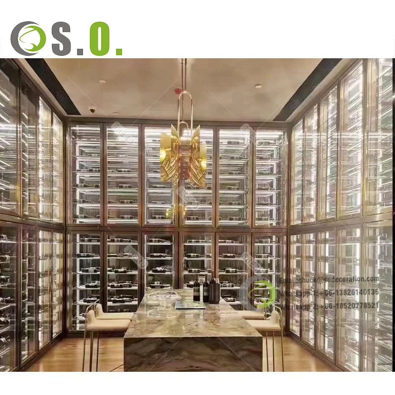 Latest Design Tempered Glass Wine Cabinet bar Living Room Furniture Stainless Steel Wine Storage Cellar Cabinet