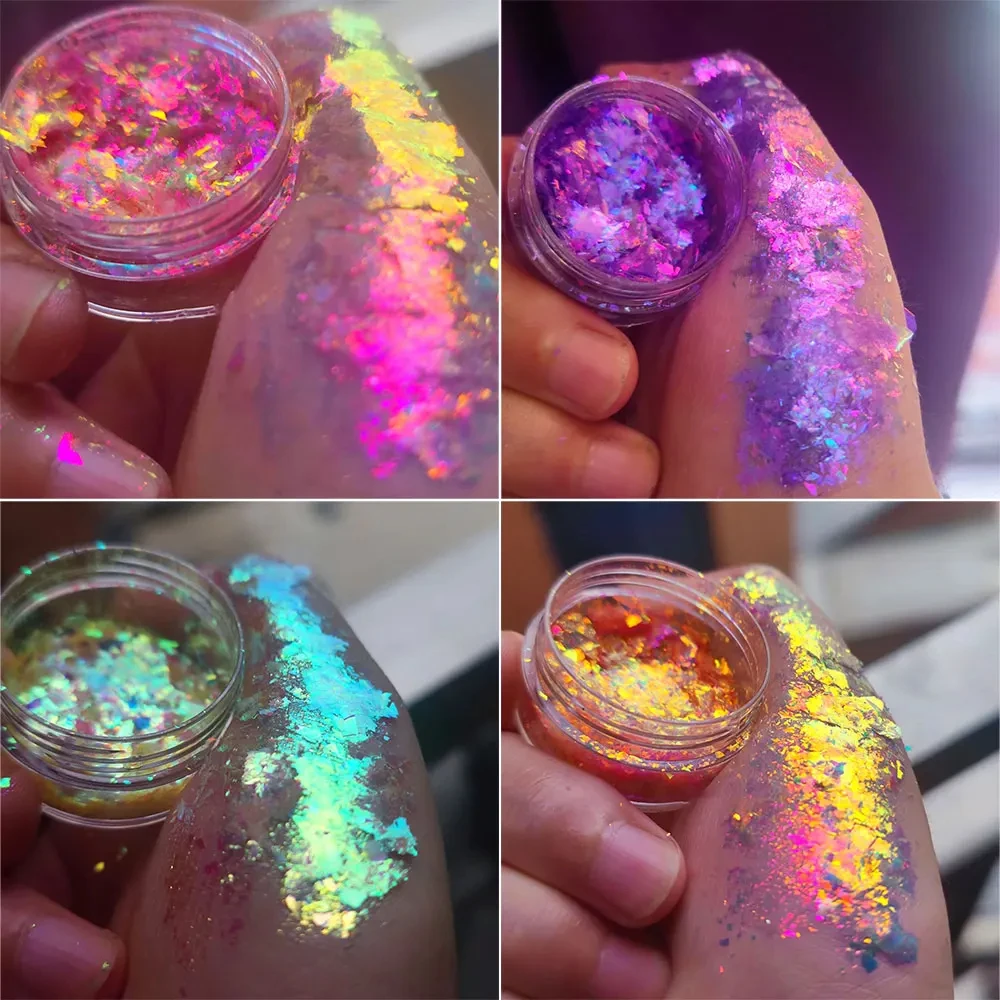 Jar Sparkly Glitter Nail Opal Flakes Magic Mirror Aurora Nail Sequins Pigment Eye Shadow Color Shift Mermaid Chrome Dust 1 nail flakes