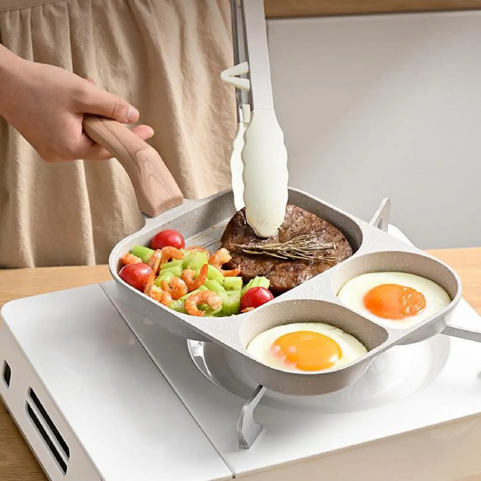 Nonstick Egg Frying Pan Fried Egg Pan 3 Section Long Handle Versatile Easy Clean Nonstick Egg Frying Pan Fried Egg Pan 3 Section Long Handle Versatile Easy Clean