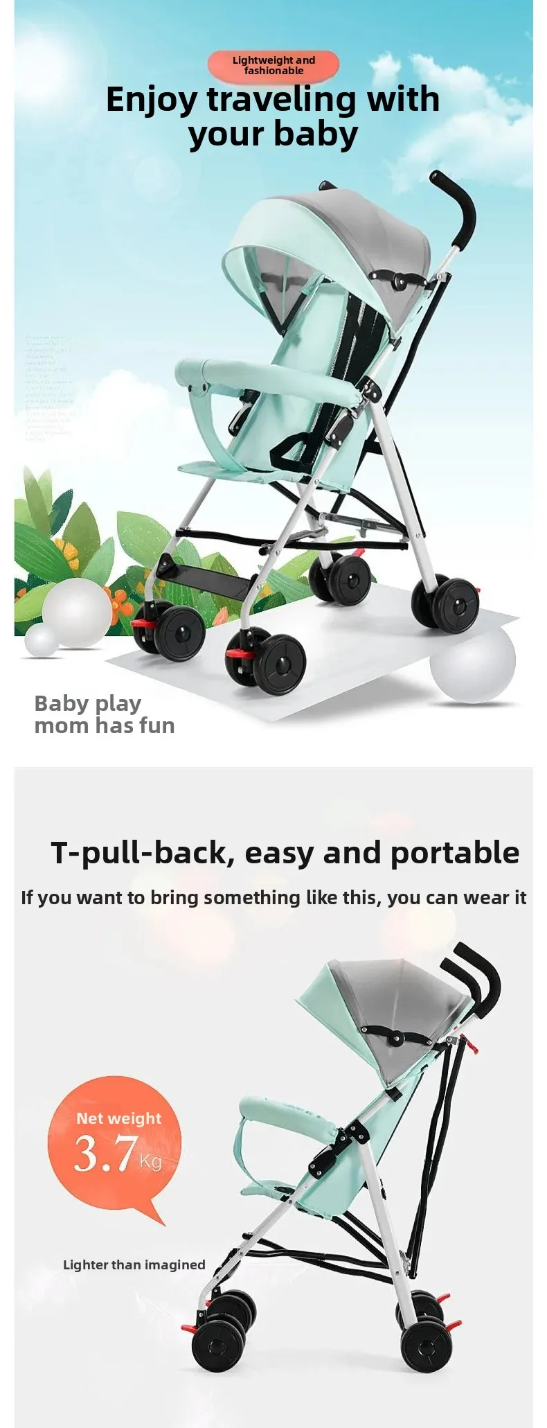 Ultra Lightweight Foldable Baby Stroller Portable for Outdoor Use Four-Wheel Hand Push Carriage Child Sitting Lying down 6 S3e4bcd1d795543ac8fa8118318e072f2p