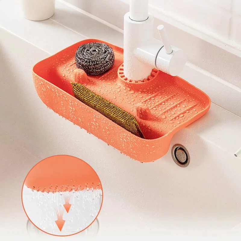 Kitchen Sink Drain Basket Silicone Sponge Holder Hanging Sink Caddy  Bathroom Soap Toothbrush Storage Rack Kitchen Bath Organizer - AliExpress