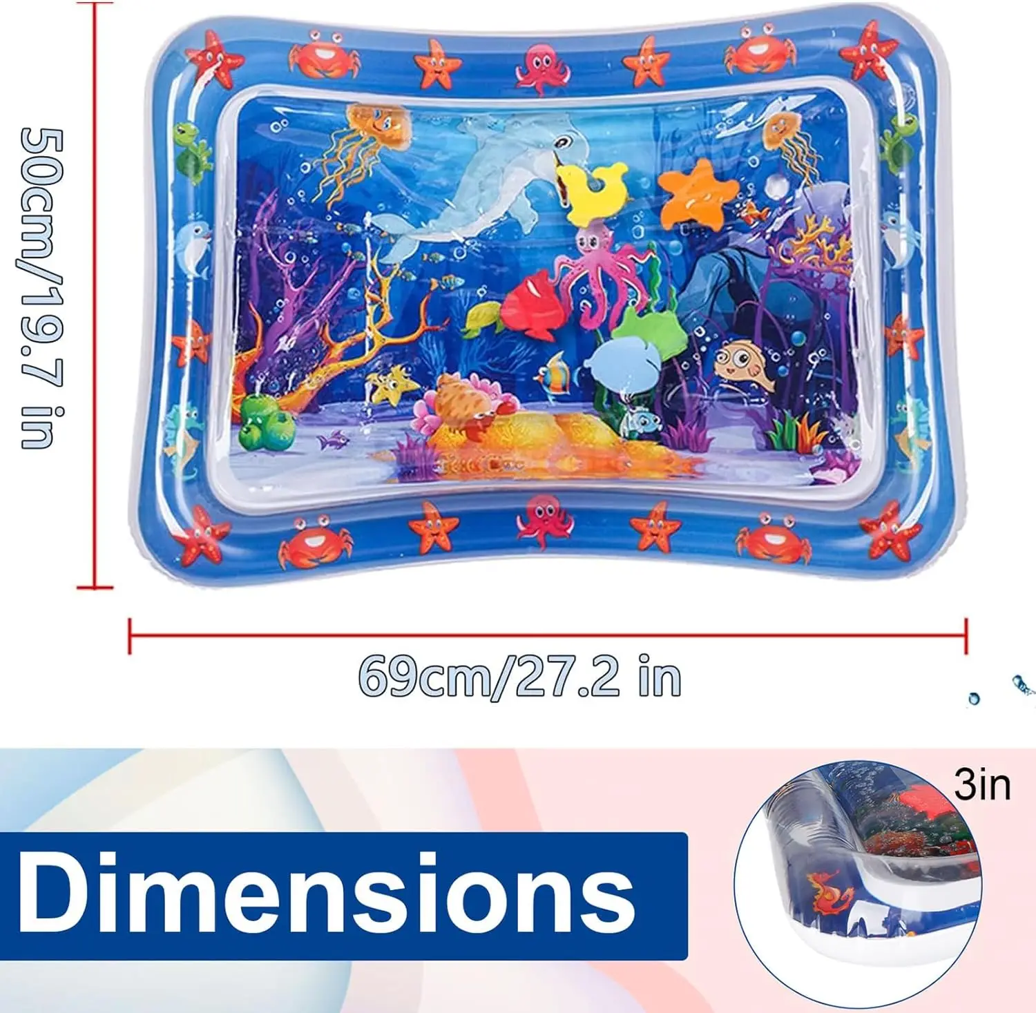 Baby Play Mat Water Play Mat Activity Play Mat Play Mat Baby Tummy Time Toys Baby Water Play Mat Inflatable Cushion PVC Infant Tummy Time Toddler Water Pad Kids Early Education Developing Activity Toys
