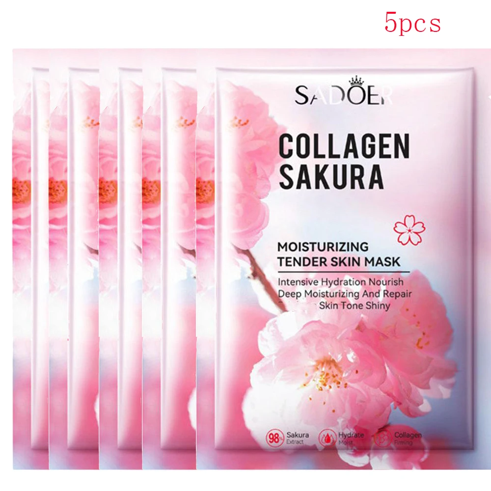 1/5 قطعة قناع الكولاجين ساكورا ترطيب عميق ترطيب ال...