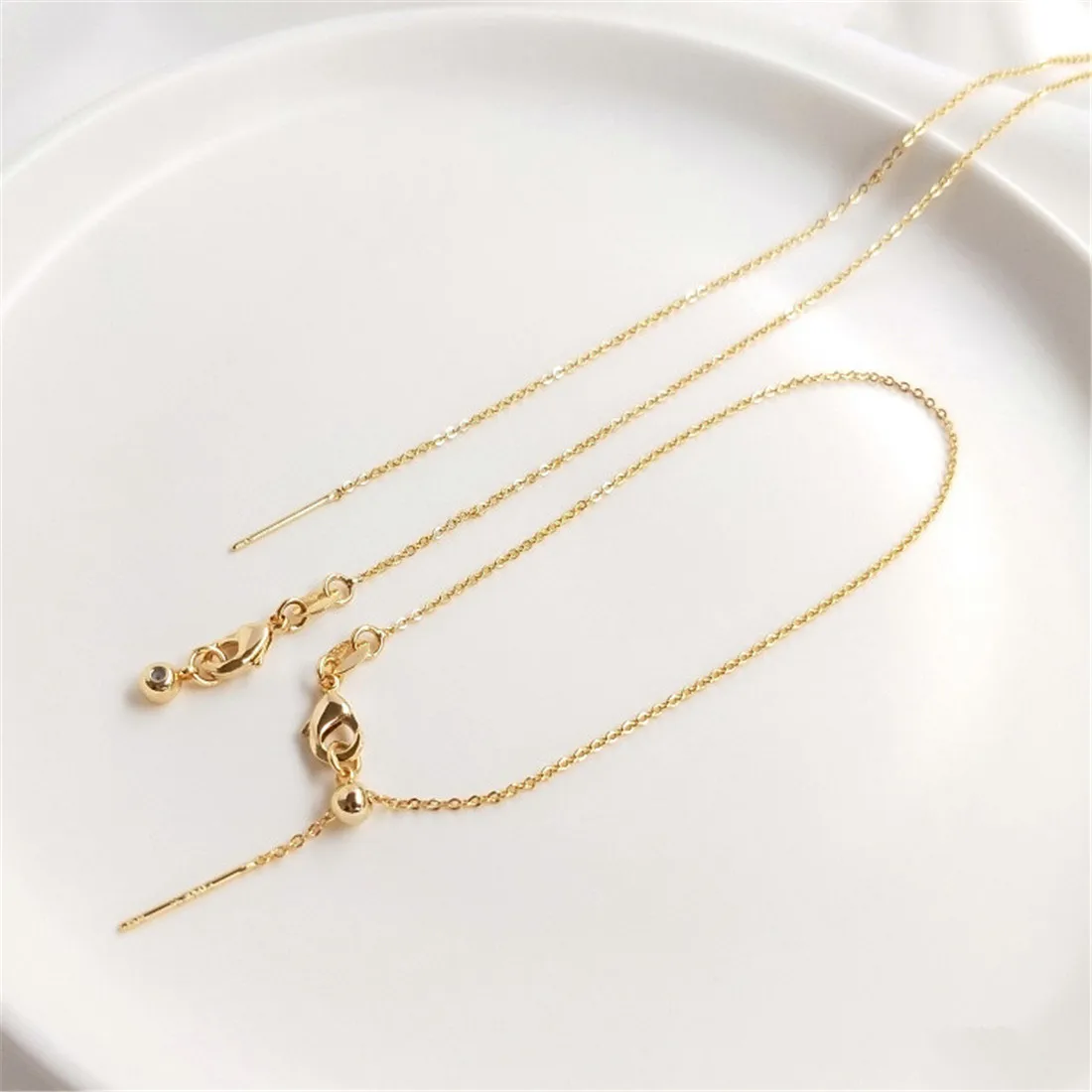 14k Gold-plated Universal Necklace Adjustment Bracelet Flat O Chain Clavicle Thin Chain Diy Crystal Pearl Jewelry Chain B745