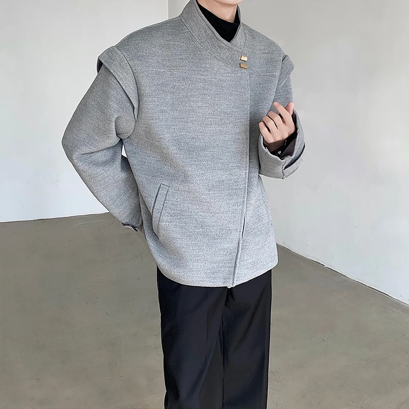 

SYUHGFA Korean Streetwear Stand Collar Woolen Jacket Men's Loose Coat 2024 Autumn Winter Thickening Tops Fashion Woolen Jackets