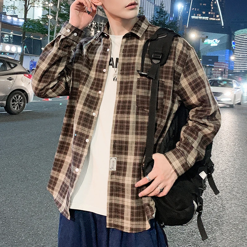 

Shirt Men's Student Korean Version Loose Fitting Fashion Trend Plaid Daily Versatile Casual