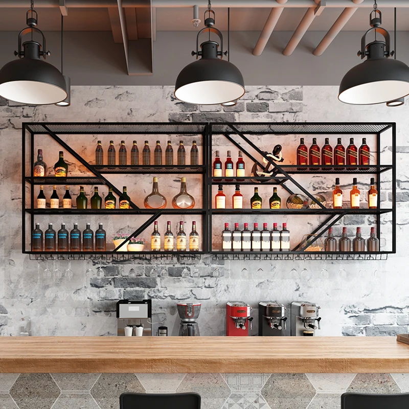 

Houses Industrial Bar Cabinet Multifunction Metal Frame Nordic Modern Art Large Lattice Wine Rack Storage Armadietto Furniture