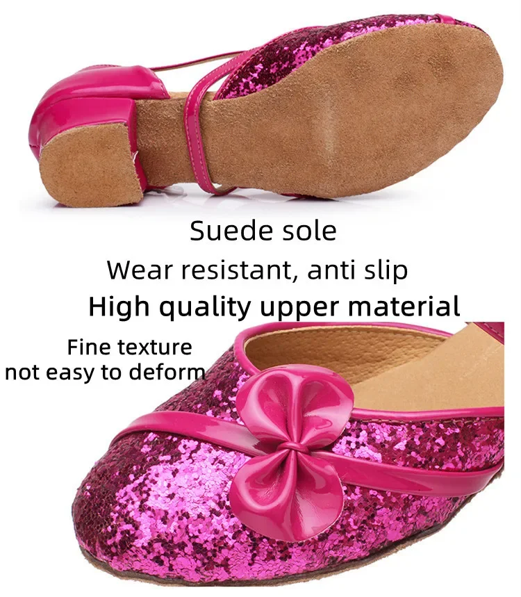 Children Dancing Shoes Kids Closed Toe Latin Salsa Tango Ballroom Dance Shoes Low Heels Women Girls Zapatos Baile Mujer Latino 5