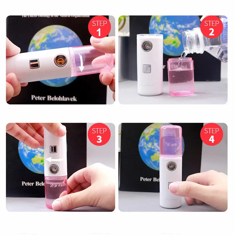 Face Stream Beauty Spray Handheld Water Machine Moisturizing Nano Ionic Mist Face Humidifier Sauna Facial Pore Cleansing Tool
