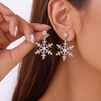 Colorful Crystal Christmas Snowflake Zircon Pearl Earrings Stud For Women Dangle Hook  Xmas Party Fashion Jewelry Gift - Image 4