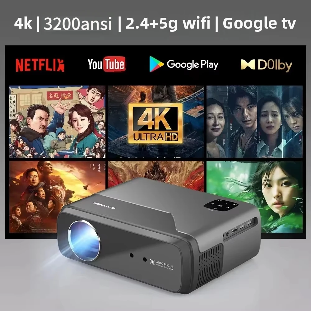 구글 TV 안드로이드 4K 자동 초점 휴대용 프로젝터 2.4G+5G WiFi 3200ANSI 프로젝터 NFC TOF 홈시어터 야..