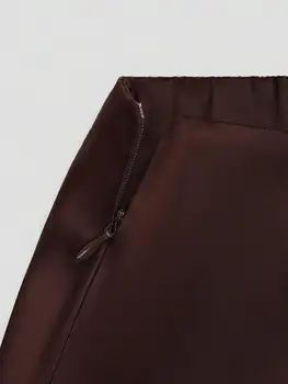 Chocolate Brown Satin Lace Patchwork Fitted Mini Skirt For Women