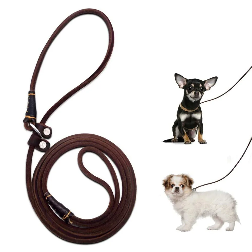 Dog Training Slip Lead Smooth Durable Real Leather Dog Leash Thin