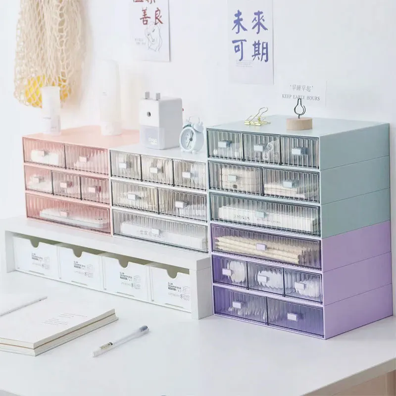 Pen Sticker Transparent Drawer Storage Box Plastic Student Desk Stationery Cosmetics Lipstick Rack Dustproof Organizers Box 3 pcs file storage box desk organizers and accessories office holder plastic folders magazine rack for pp book stand