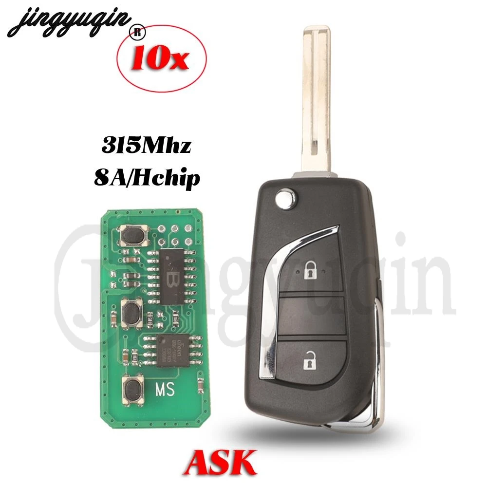 

jingyuqin 10pcs 315MHZ H/8A Chip 2Buttons Flip Remote Car Key Fob ASK For Toyota RAV4 Camry Hilux Corolla Car 2016-2018