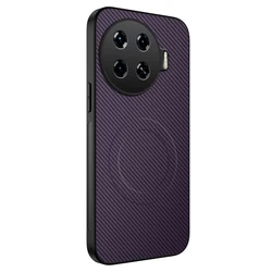 Ultra Thin Carbon Fiber Black Phone Case with Magnetic Wireless Charging Compatibility for Tecno Spark 20 Pro (Purple)