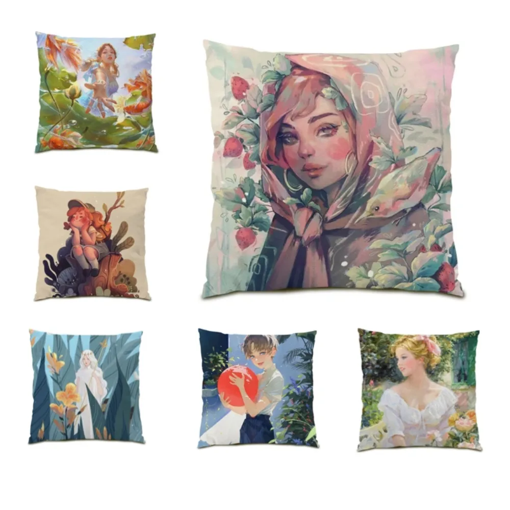 

Square Cushion Cover 45x45 Cartoon Throw Pillow Covers Living Room Decoration Sigle Oil painting Velvet Anime Pillow Case E0525