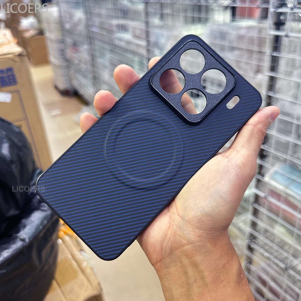 Carbon Fiber Texture Leather Magnetic Shockproof Case with Full Camera Protection
