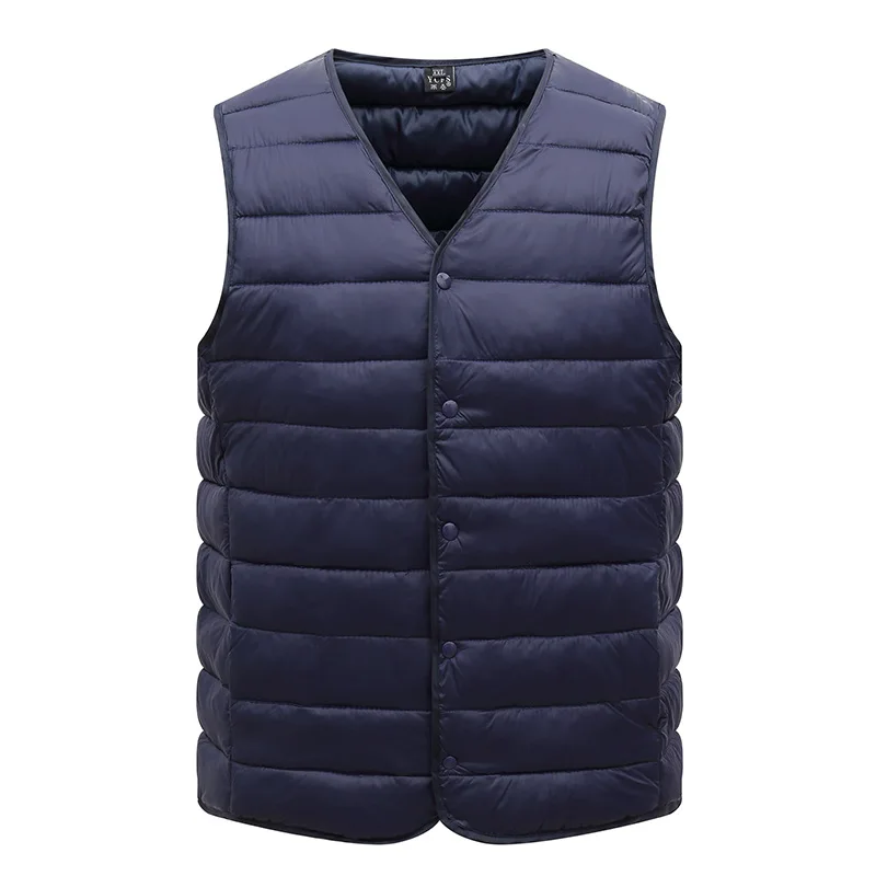 L-5XL 남성 울트라 라이트 다운 코튼 조끼 자켓 남성 겨울 따뜻한 라이너 v 넥 민소매 조끼 코트 중년 노인 아빠의 C