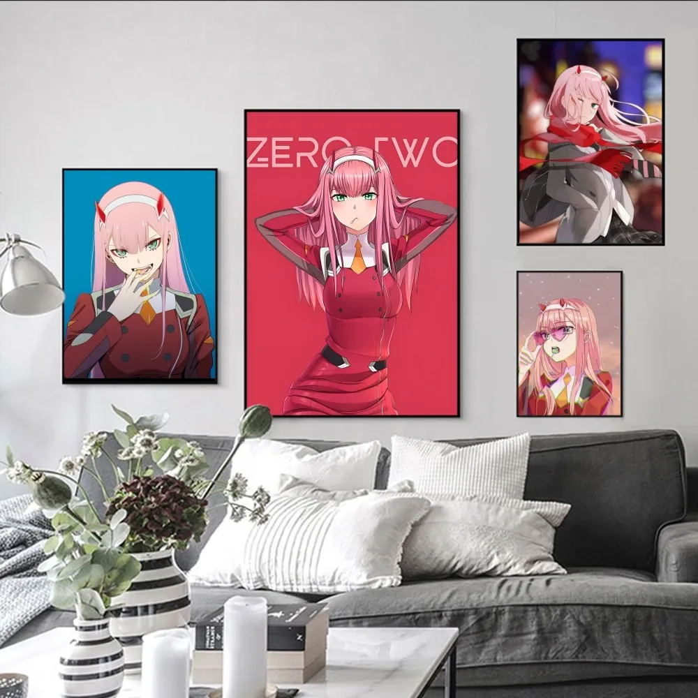 Zero Two D-Darling Poster Autoadesivo Art Poster Retro Kraft Paper Sticker Diy Room Bar Cafe Pittura Decorativa Vintage