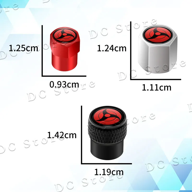Wheel Tire Valve Caps 4Pcs Metal Japanese Anime Sharingan Eye Emblem Car Exterior Protective Covers Universal For Most Cars