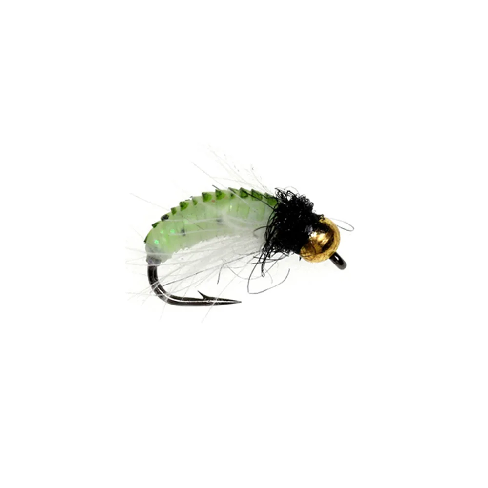 10pcs/box Luminous Fly Fishing Flies Nymph Brass Bead Head Trout Bass Fast Sinking CDC Fiber Insect Lure Streamer Salmon #10 #12