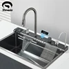 Shinesia Stainless Steel Kitchen Waterfall Sink Digital Display Large Single Sink Dish Basin Sink With Multifunction 1