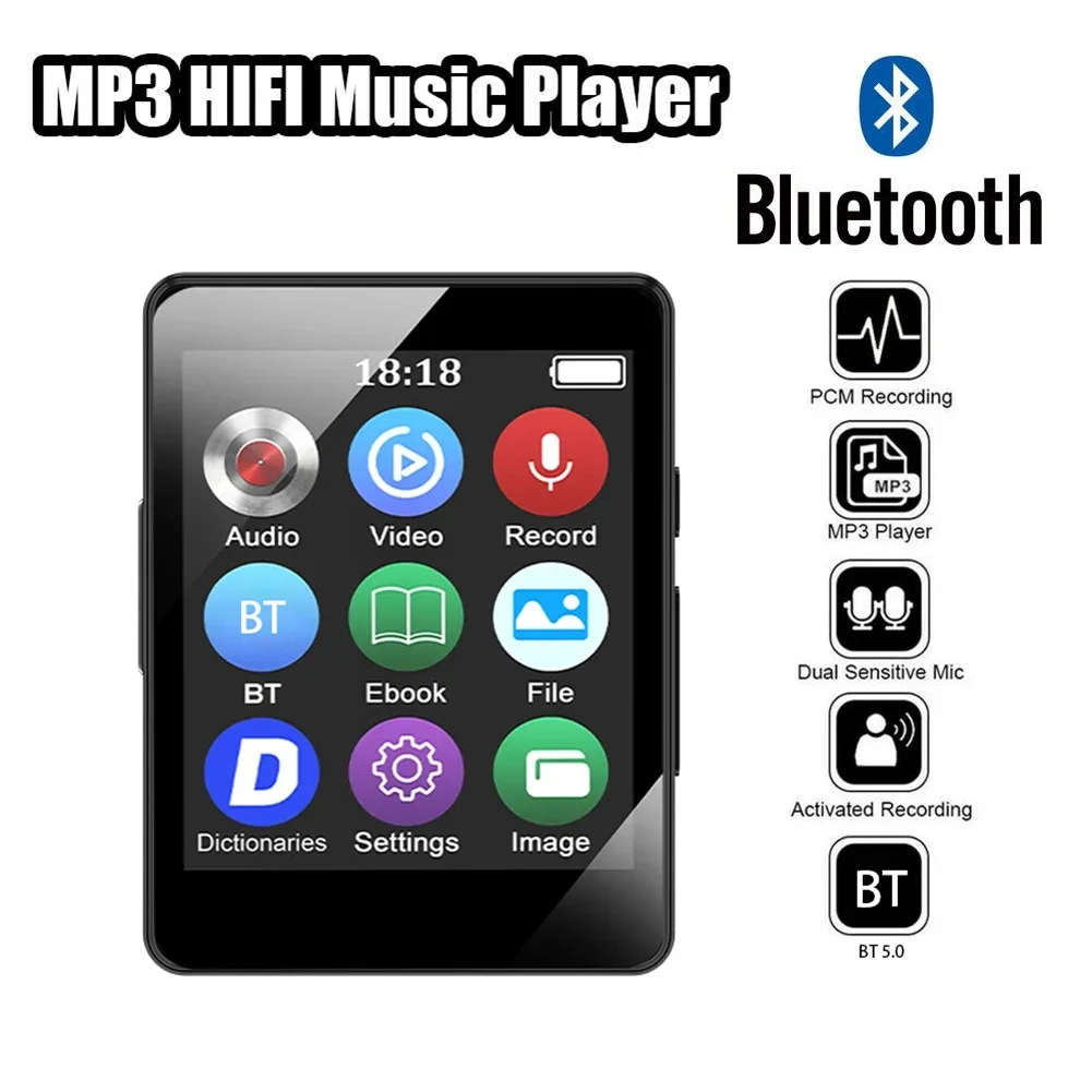 MP4 Player Portable HiFi Bluetooth 5.0 Music Stereo Speaker Video Playback TFT Screen TYPE-C Charging Without Card