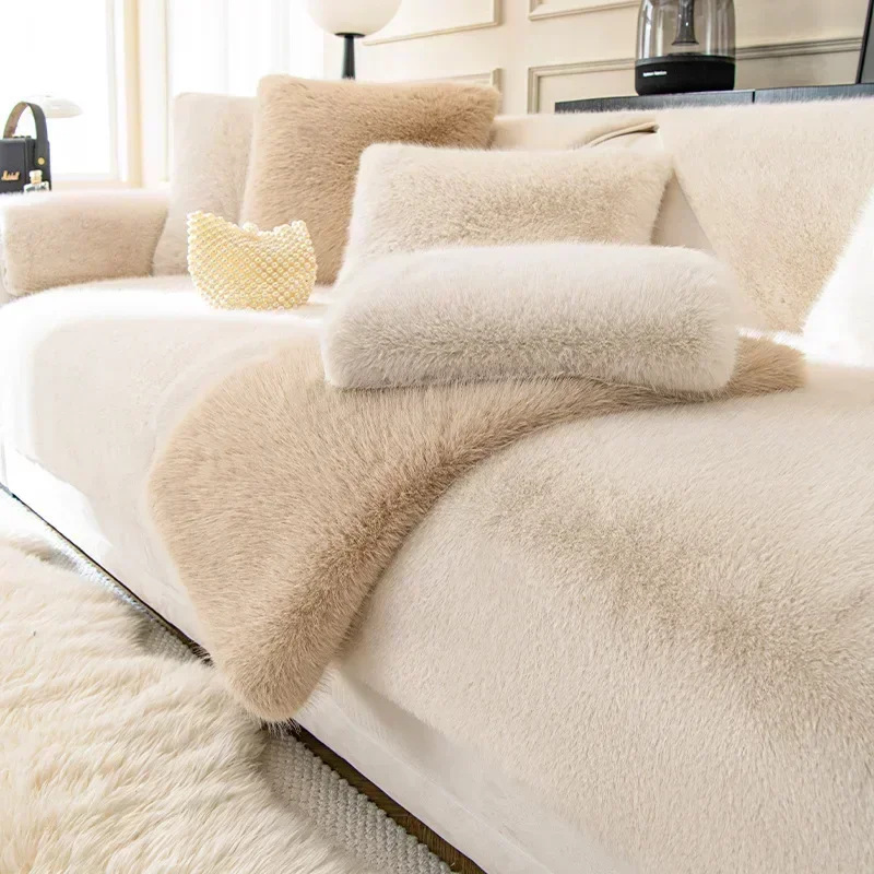 Rabbit Velvet Sofa Cover Three-Dimensional Thickened Warm Living Room Sofa Cushion Non-Slip Massage Plush Sofa Back Cushion 2
