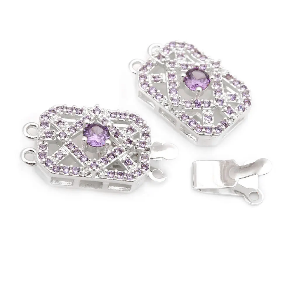 4 juegos de collares rectangulares de latón y circonita de Color dorado de 18K, cierres de conexión de 2 líneas, accesorios para hacer joyas Diy de alta calidad - details 0