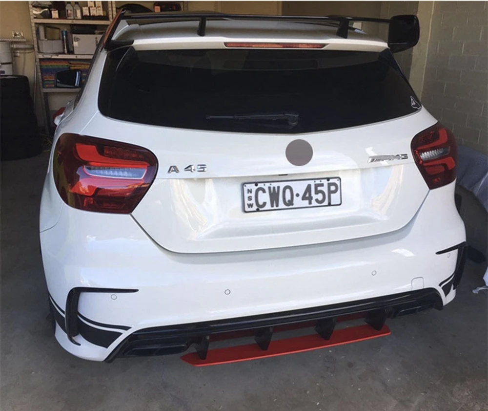 ABS 리어 디퓨저 범퍼, 스테인레스 스틸 배기 팁 포함, 메르세데스 W176 A 클래스 A180 A200 A250 스포츠 에디션, 15-18 A45 AMG