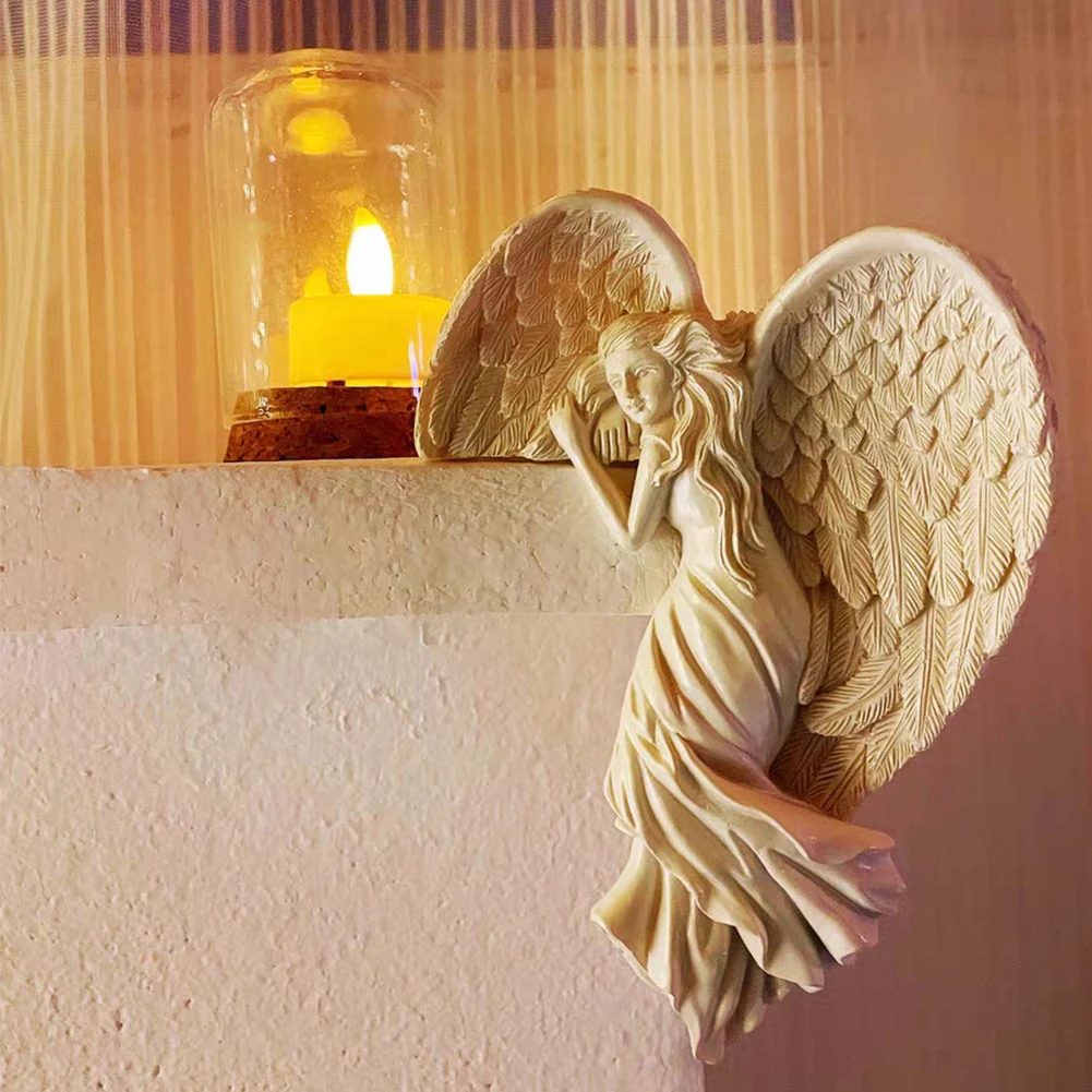 Resin Redemption Angel Statue Door Frame Ornament 3D Door Corner Angel Sculpture Handicrafts Home Decor for Garden Office Door
