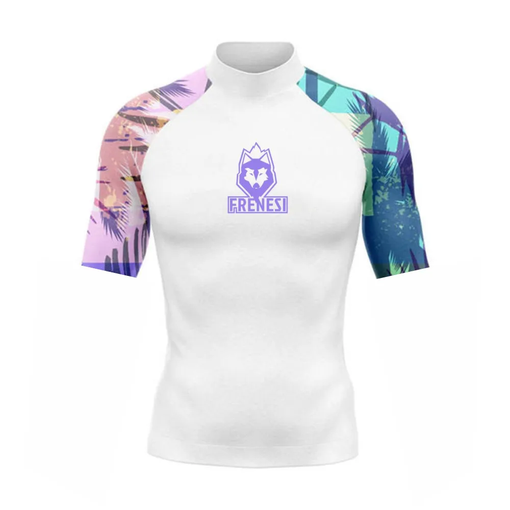 Men Rashguard Men's Fashion Split Beach Swimwear Short Sleeve T-Shirt