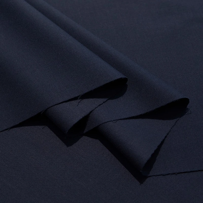 Premium Designer Navy Blue Textured Qipao Suiting Fabric - Wrinkle Resistant Twill Drape