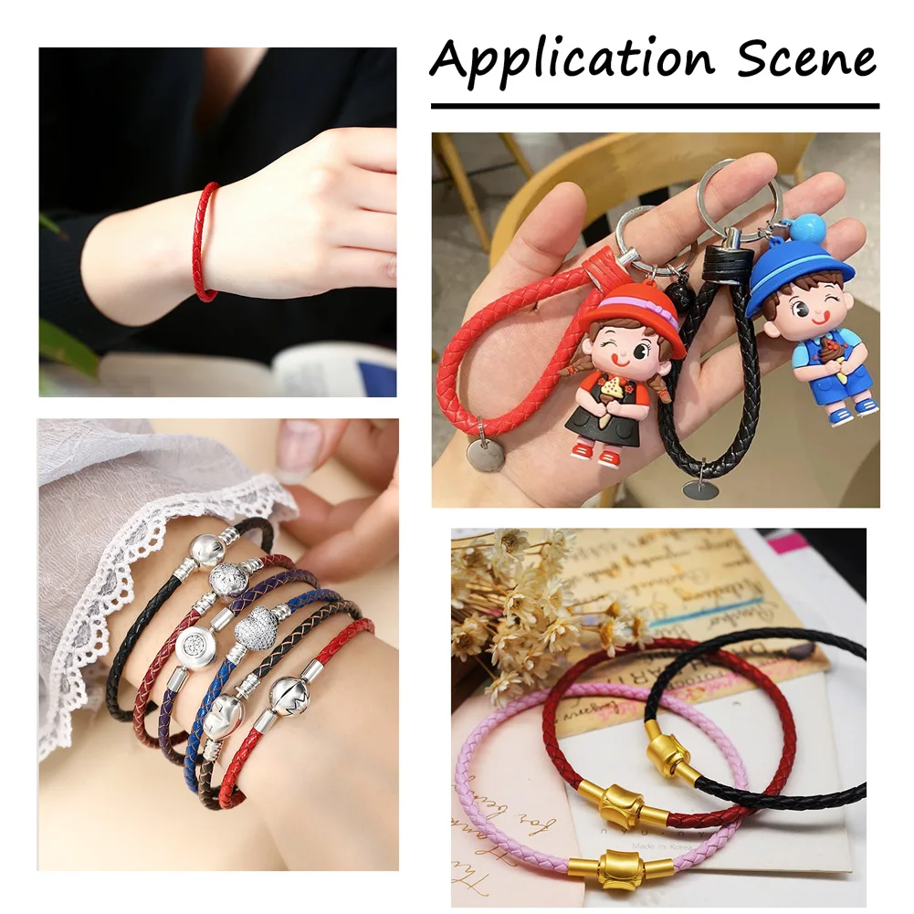 1 roll 3/4/5/6mm Braided Leather Cords Ropes Thread DIY Jewelry Making Handicrafts Supplies Head Layer of Cowhide Mixed Colors