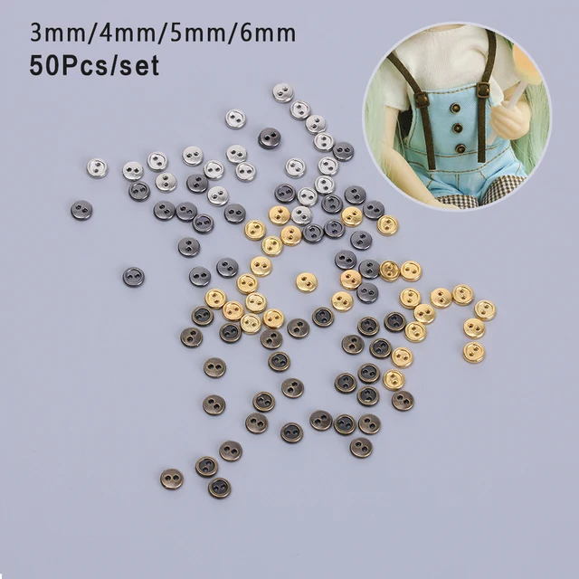 50pcs Mini buttons metal mixed color round bread buttons doll buttons for diy sewing blyth doll clothing 3mm 4mm 5mm 6mm 7mm 8mm 3