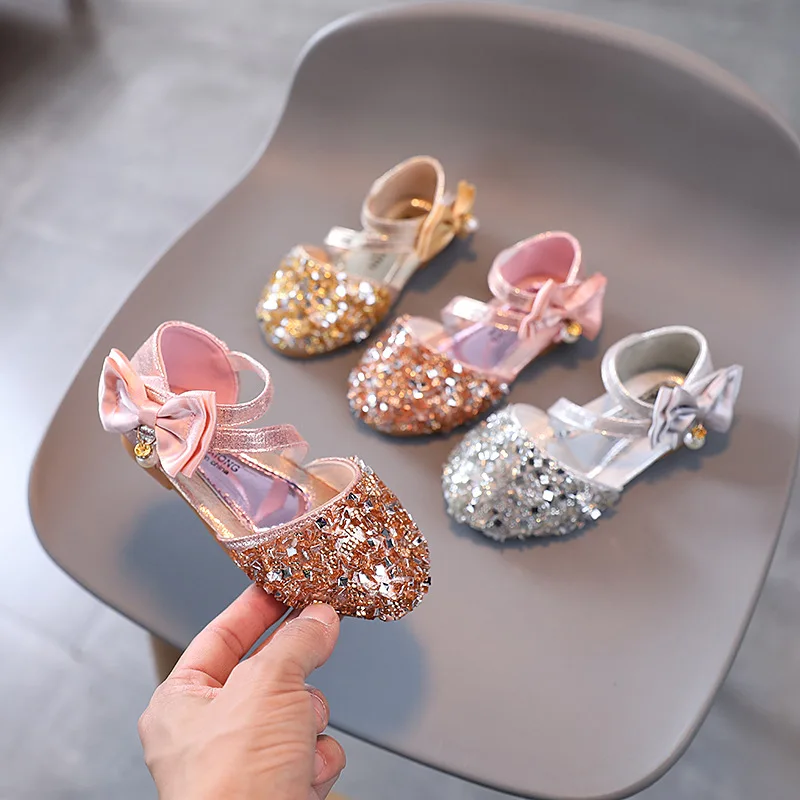 

Kids Fashion Glitter Pearl Bow Children's Shoes Princess Party Dance Shoes Baby Summer New Girls Sandals Little Girl Shoes 21-36