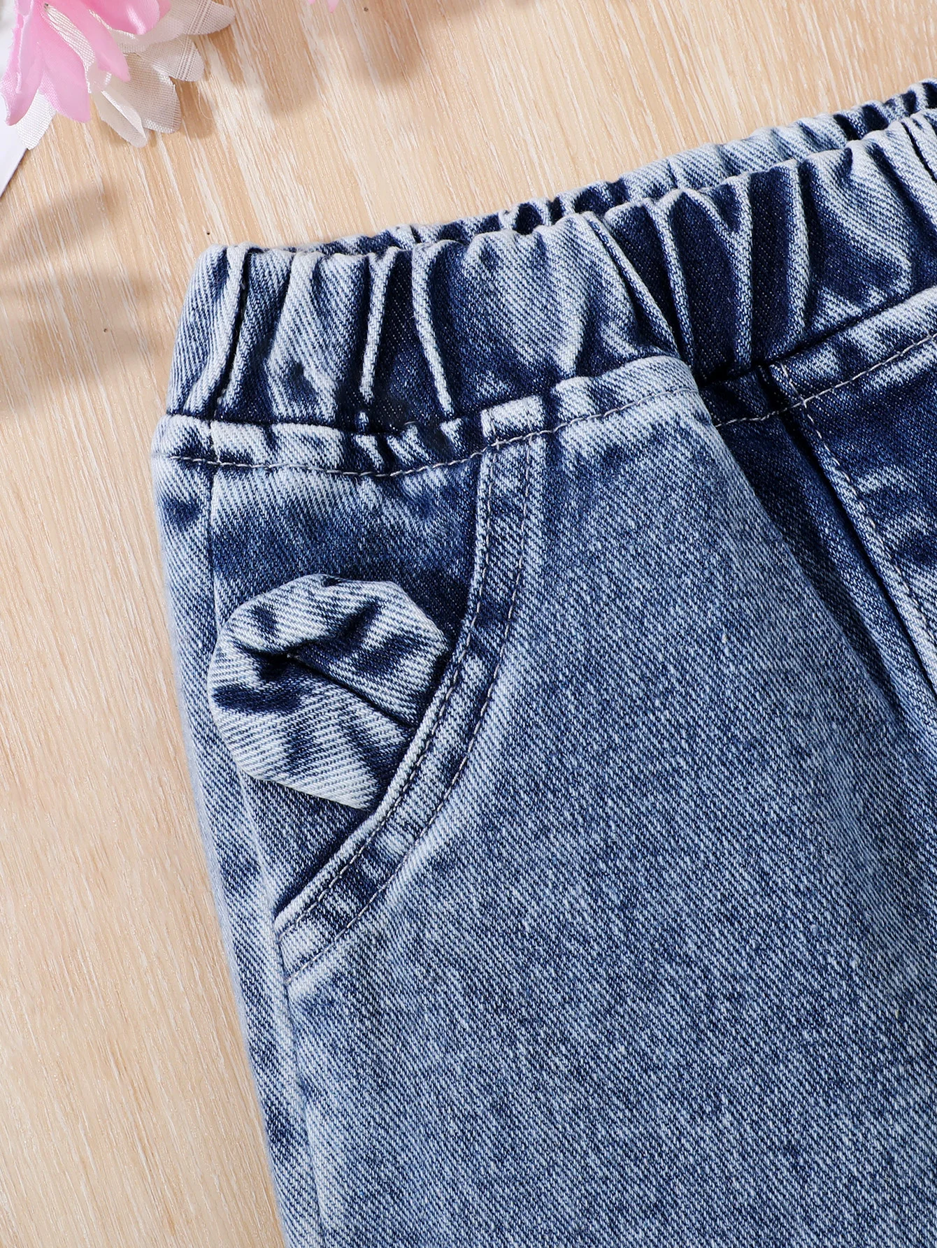 Girls jeans baby children four seasos fake pocket embroidered cat bow foot edgeekastuc dark blue kids denim jeans
