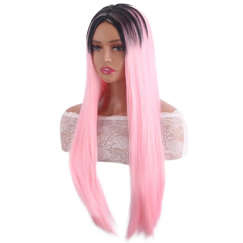 여성 가발 긴 가발 Bla&Pink 합성 머리 가발 여성용 스트레이트 가발+가발 캡