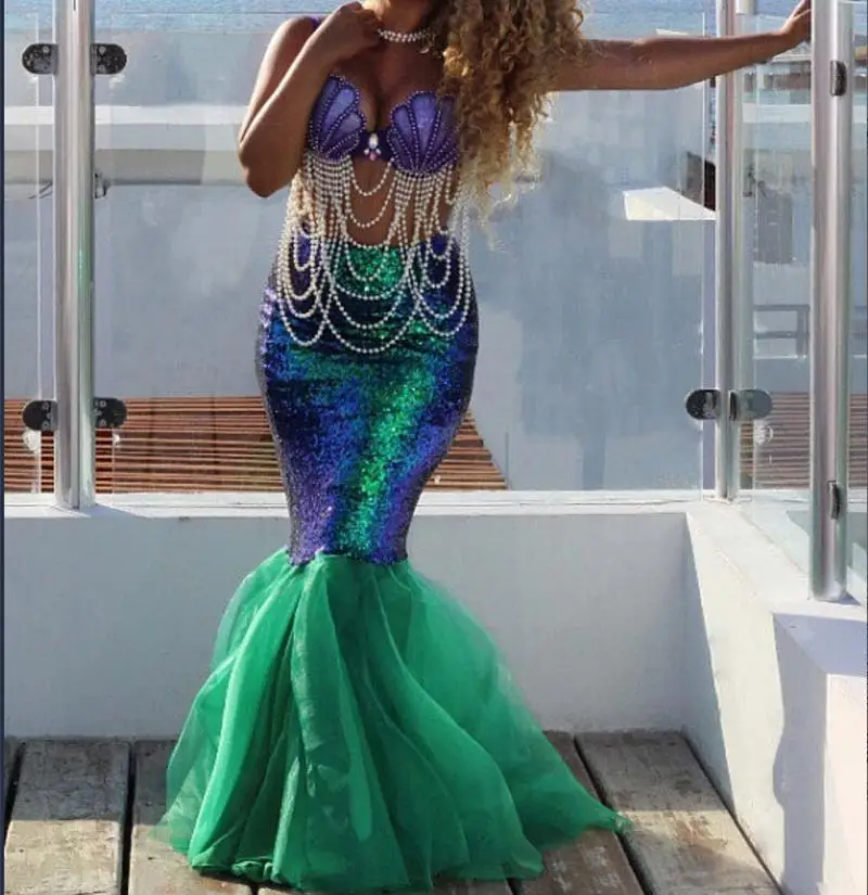Sexy Mermaid adult princess Womens Halloween cosplay Costume Fancy club Party Sequins Long Tail Skirt women sport swimsuits women swim dresses women bodysuits