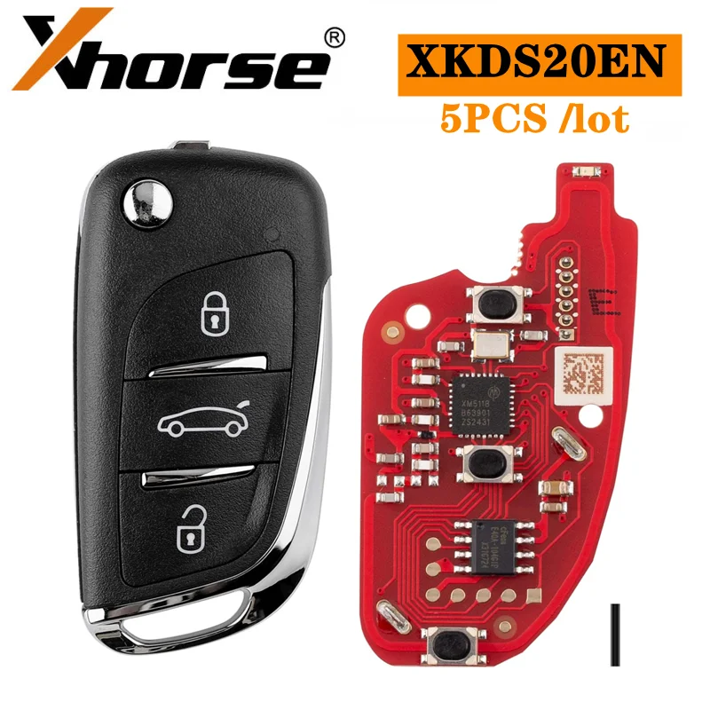 XHORSE XKDS20EN for VW Wired Remote Key V2 DS Flip 3 Buttons Supports Wireless Programming English Version 5 Piece
