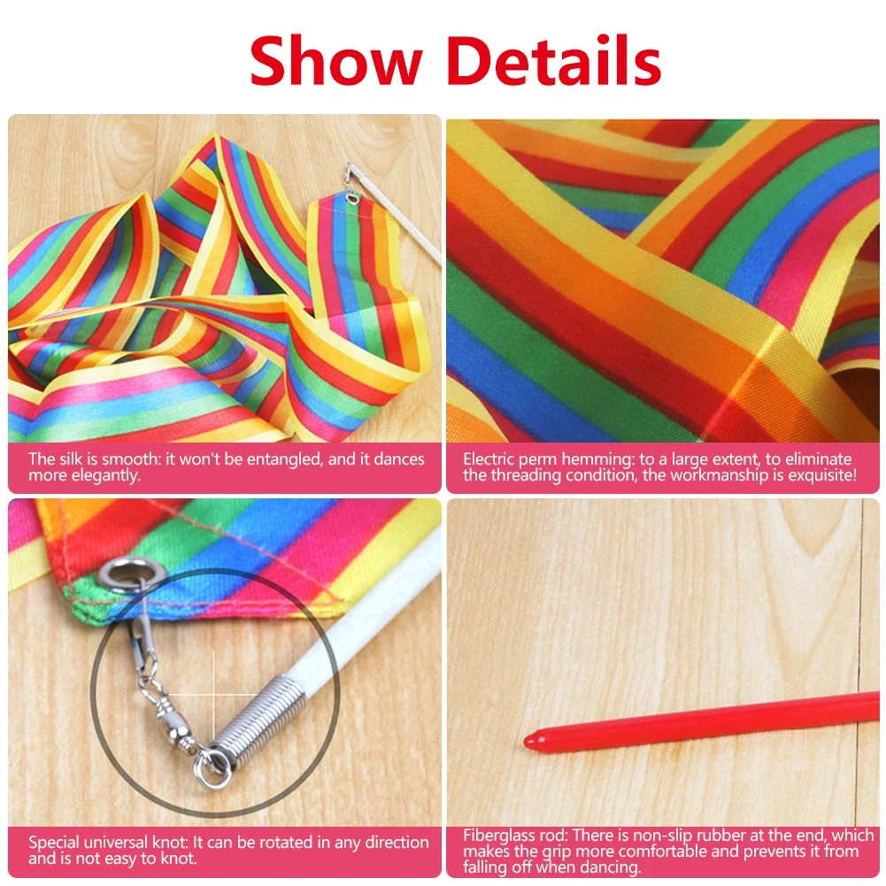 2M/4M Nastri da palestra colorati Nastro da ballo Arte ritmica Ginnastica Balletto Streamer Twirling Rod Stick per PALESTRA Allenamento professionale - immagine 3