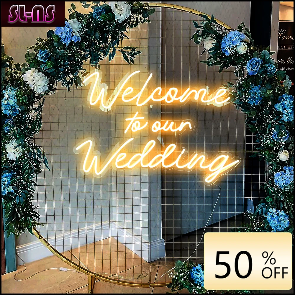 Insegna Al Neon Personalizzata Benvenuto Alla Nostra Insegna Al Neon Di Nozze 55X40 Cm Camera Da Letto Personalizzata Neon Wall Art Light Led Custom L
