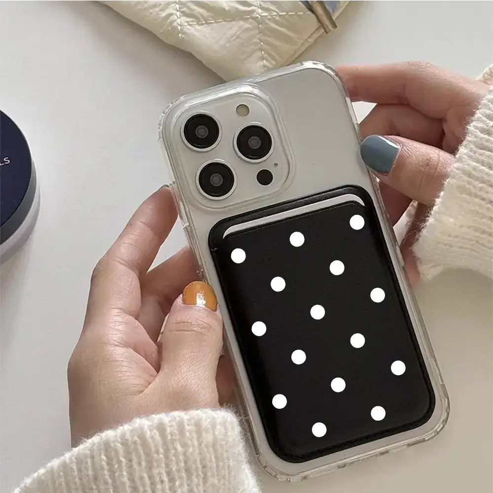 White Polka Dot Heart Magnetic Card Holder Wallet Cover