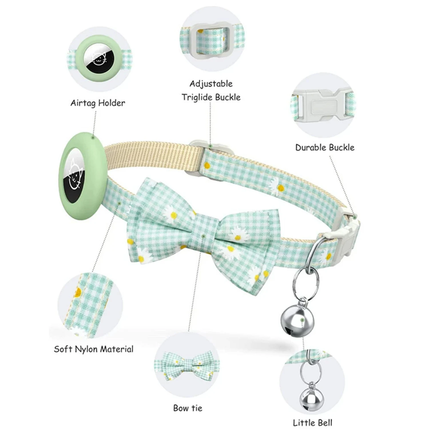 Airtag Case Dog Collar with Bowtie for Cat, Adjustable Collar for Small Dogs kitten, Anti Lost Locator Holder Dog Accessories