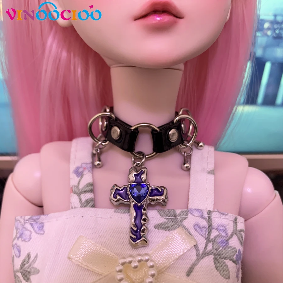 1/3 1/4 1/6 BJD Doll Uncle Doll Necklace Pink/Blue Crystal Cross Doll Chain Choker Doll Toy Accessories