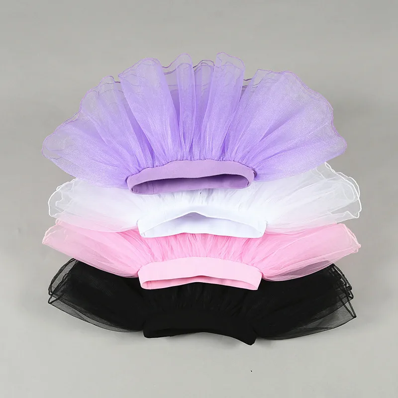 Kid Girls Dance Ballet Skirt Elastic Belt Chiffon Solid Color Veil Skirt Dancewear Stage Performance Four Layer Dance Skirt