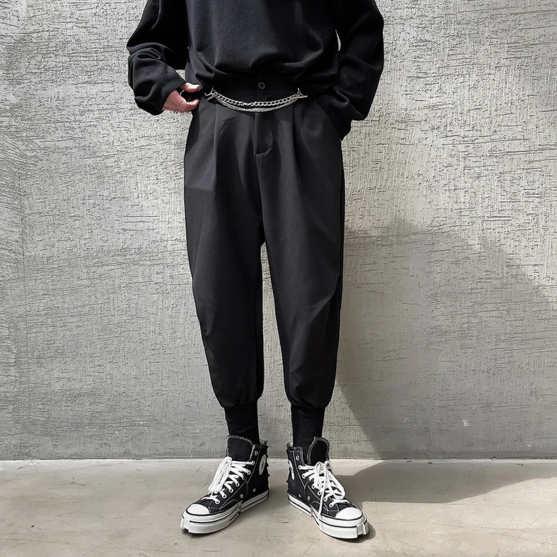 

2023Casual Japan Harem Harajuku Korean Men Pants Chain Style Streetwear Calf Length Pant For Women Man Punk Gothic Trousers
